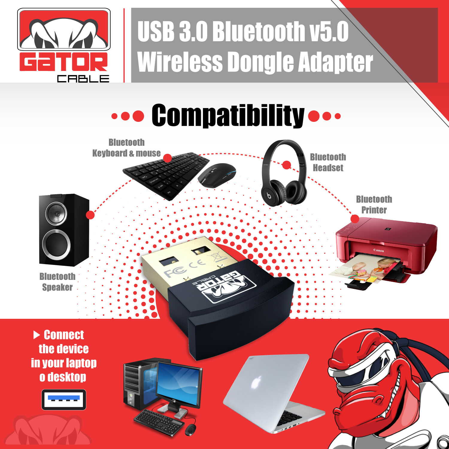 USB 3.0 Bluetooth 5.0 Dongle Adapter Wireless Receiver for PC Laptop NoteBook