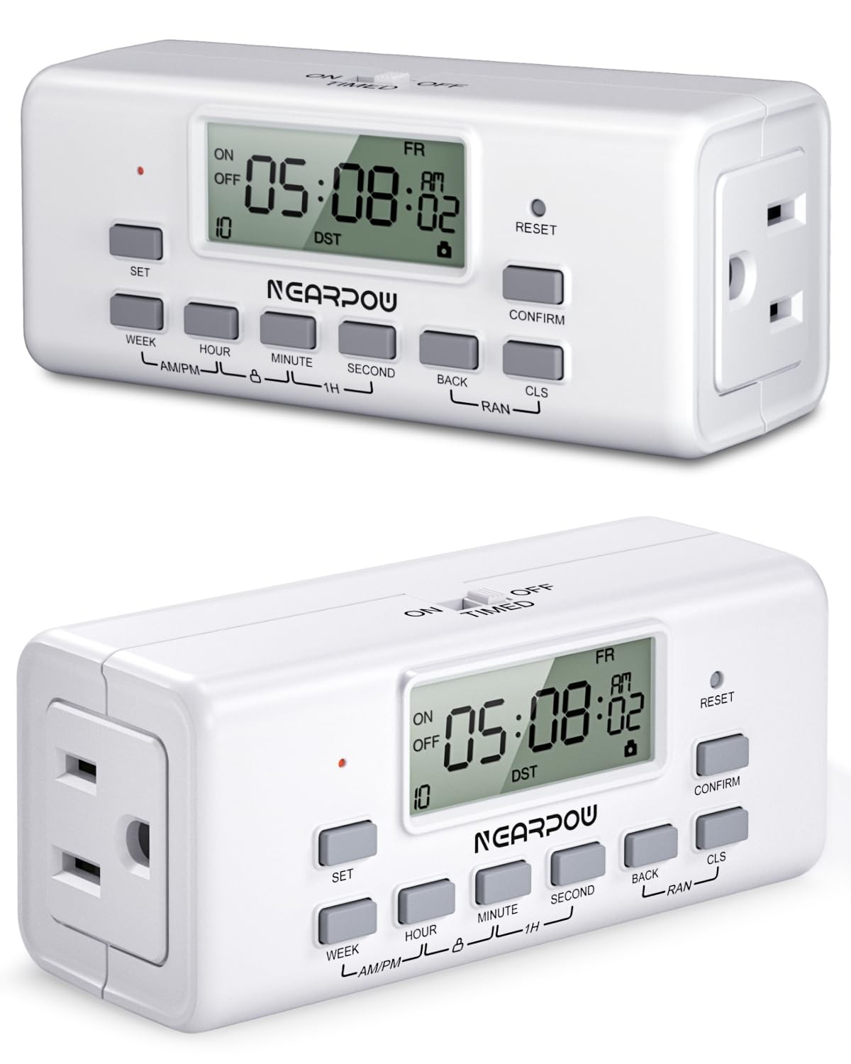 2 Pack Digital Timer Dual Outlets Programmable 10 On/Off 24 Hour 7 Day Plug