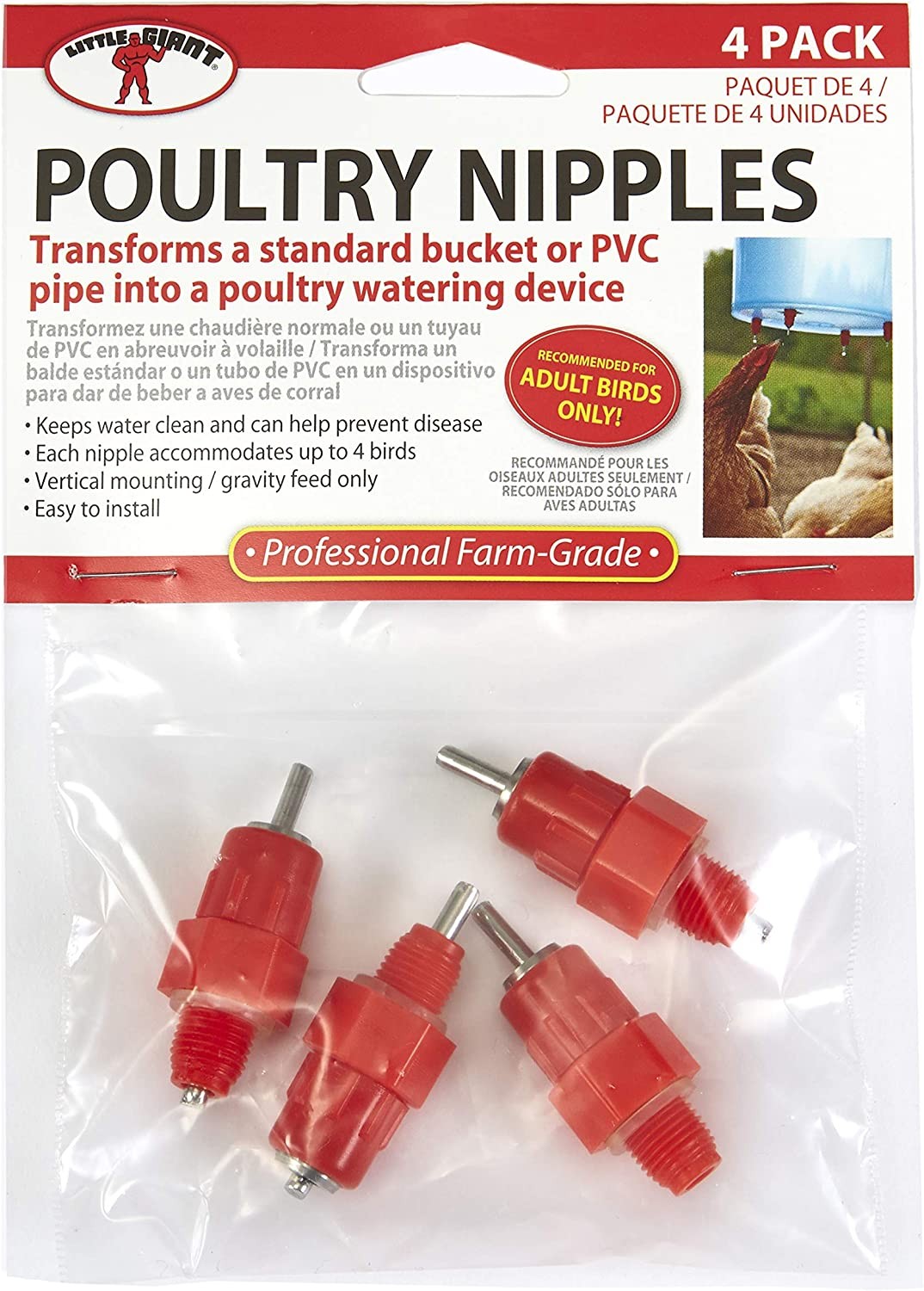 Little Giant 4-Pack Poultry Nipples Turn Bucket Or PVC Pipe Into Watering Device