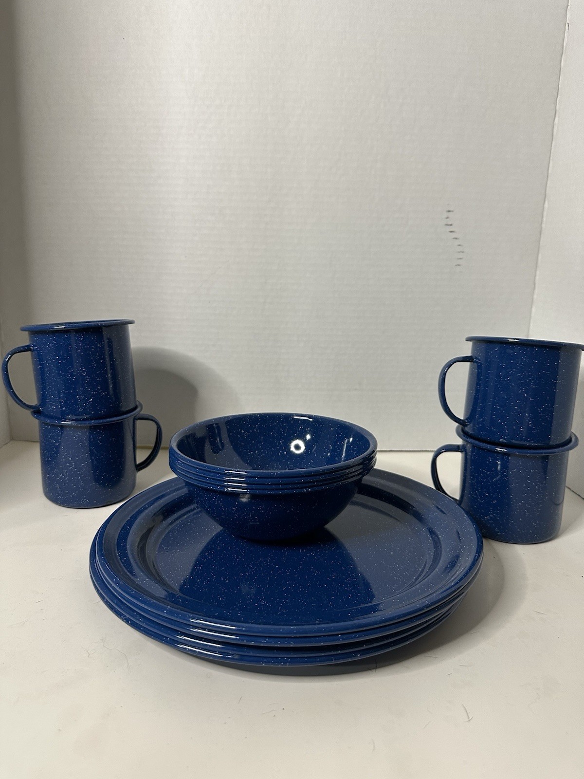 Speckled Blue Enamelware 12-Piece Dining Set for Camping