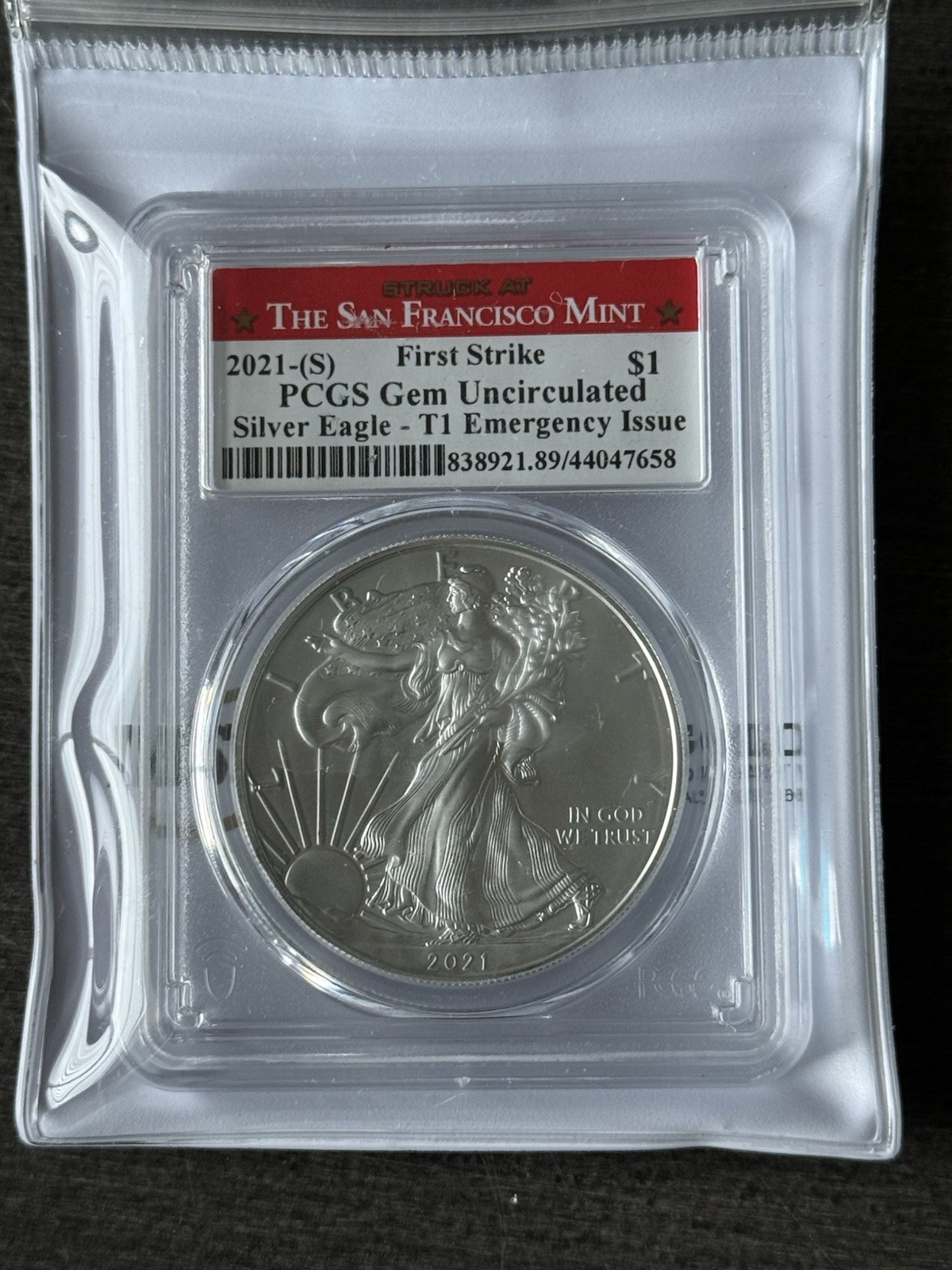 2021-S Silver American Eagle GEM PCGS FDOI Emergency Issue Type 1 Uncirculated