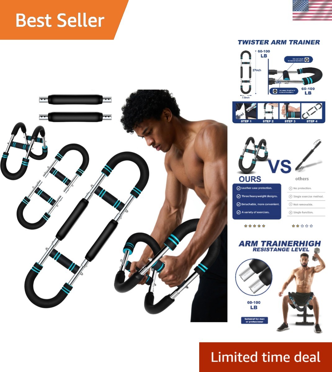 Portable 30-100lb Twister Arm Trainer - Perfect for Home and On-the-Go Fitness