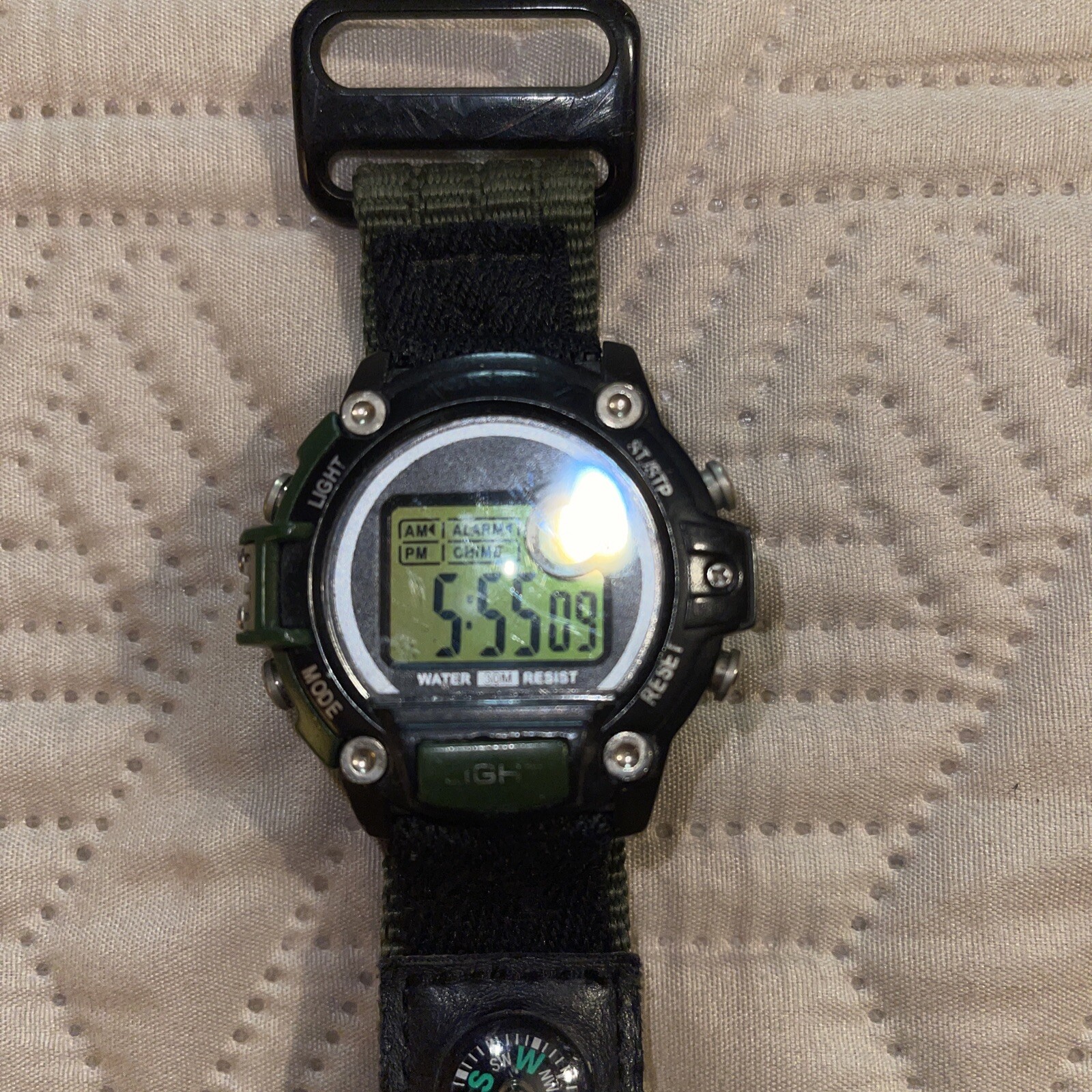 Dan Stevens Digital Watch 30 M With Compass Adjustable Fabric Band EUC