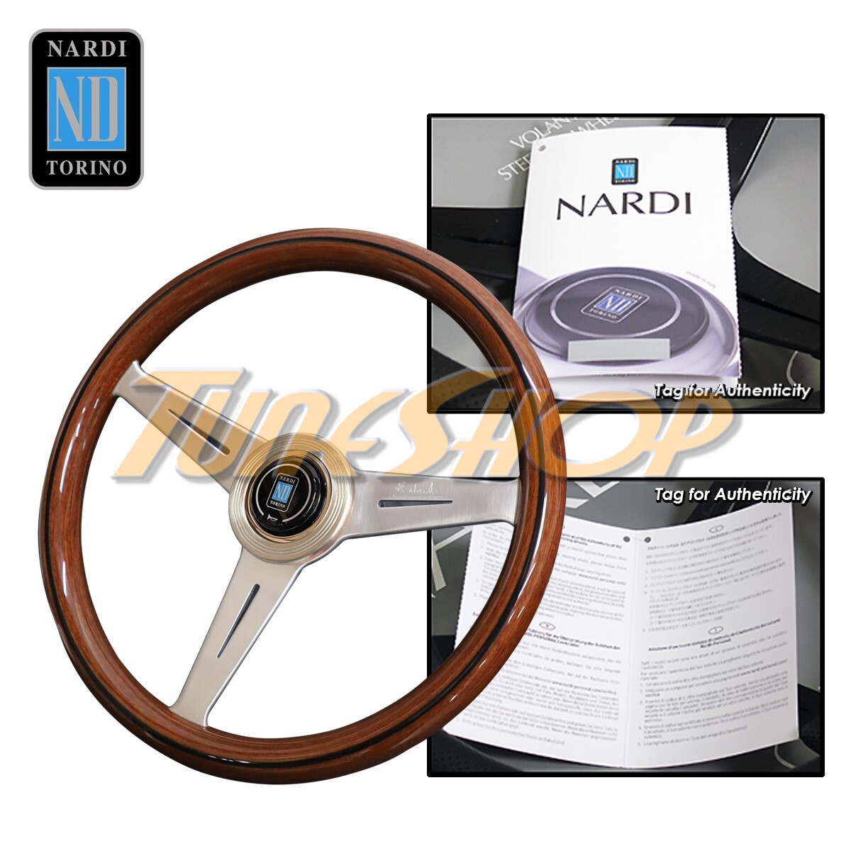 ITALY NARDI CLASSIC 360MM STEERING WHEEL MAHOGANY WOOD W SATIN SPOKES ALUM RING