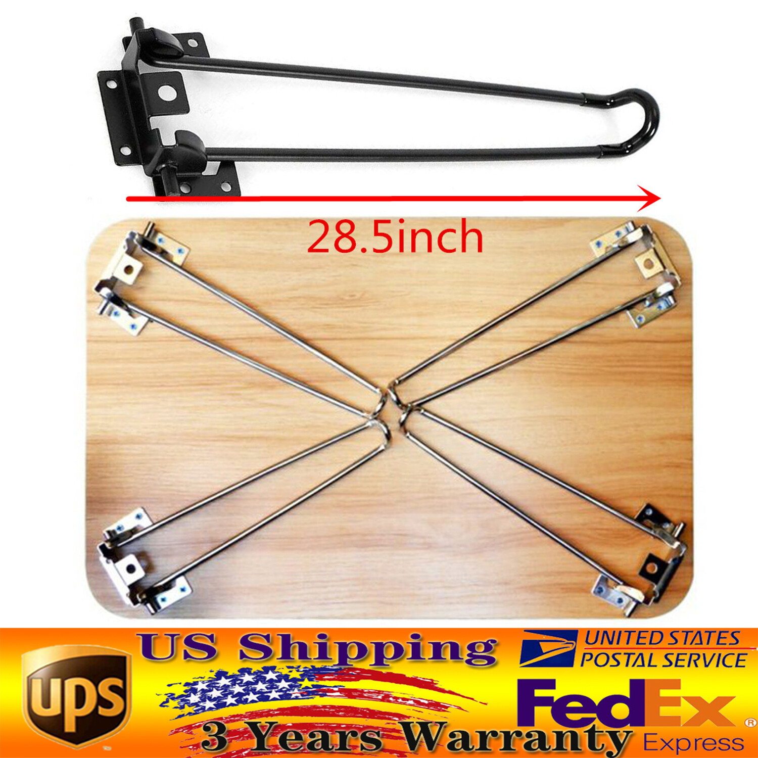 28in Height Foldable Hairpin Table Legs (Set of 4) Folding Table Legs 3/8" Black