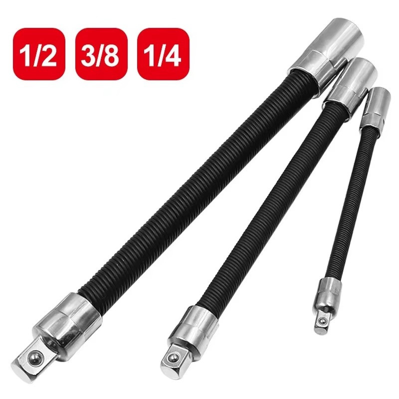 3-Piece Flexible Socket Extension Bar Set 1/2" 1/4" 3/8" Shaft Drive 10" 8" 6"