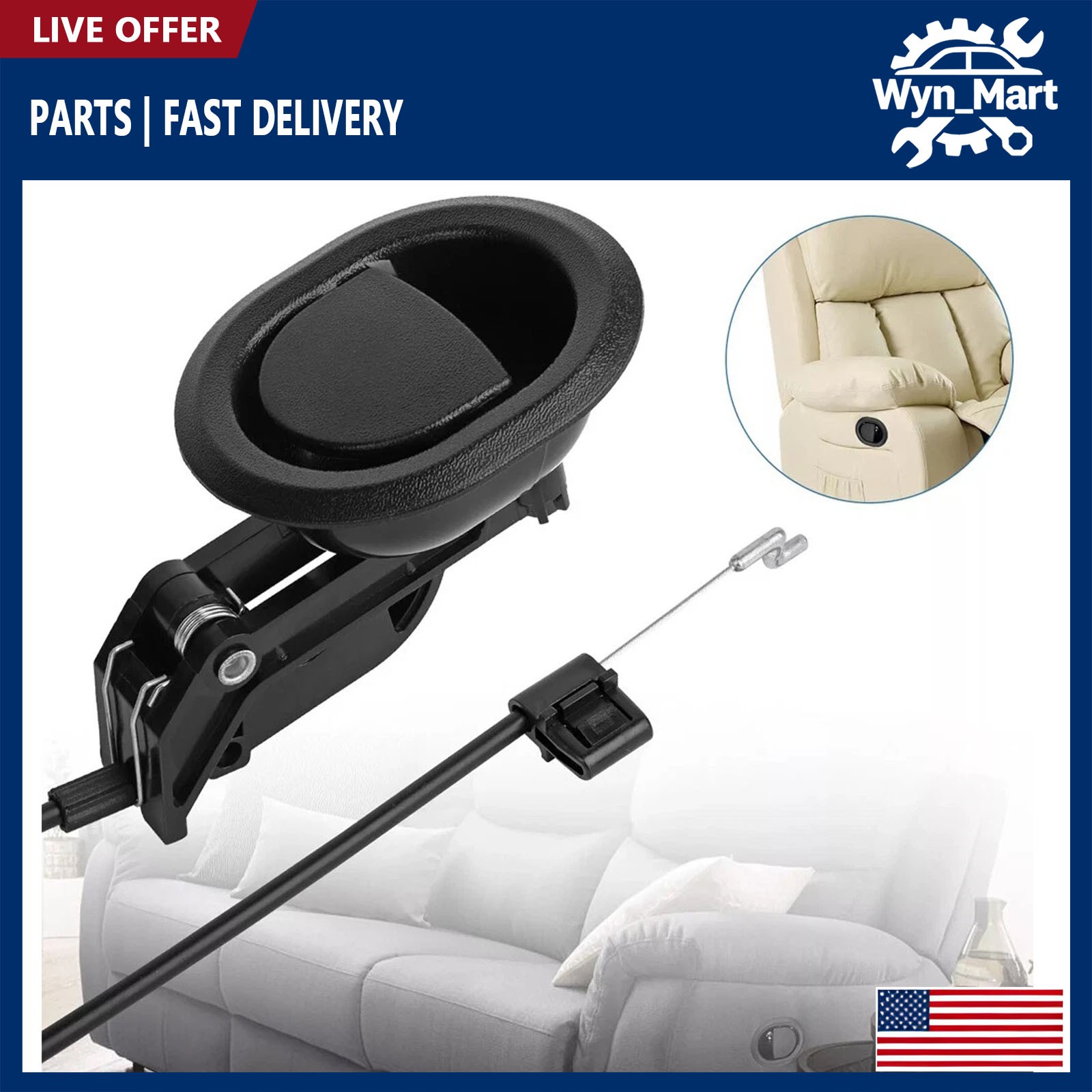 Universal Recliner Replacement Pull Handle Chair Sofa Couch Release Lever +Cable
