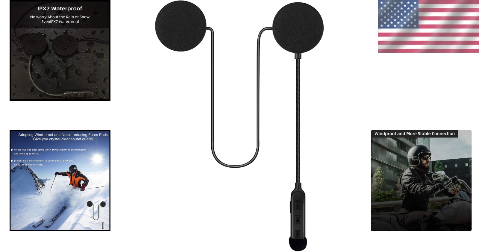 Waterproof Bluetooth Headset for Motorcycles - Hands-Free & 60H Playtime