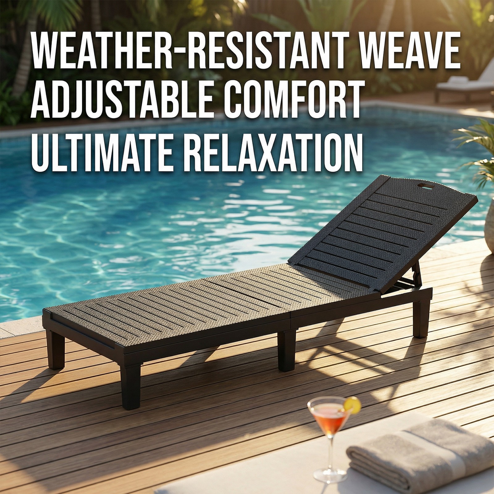 2PCS Lounge Chair Outdoor 5 Position Adjustable Pool Chaise Chair Patio Beach