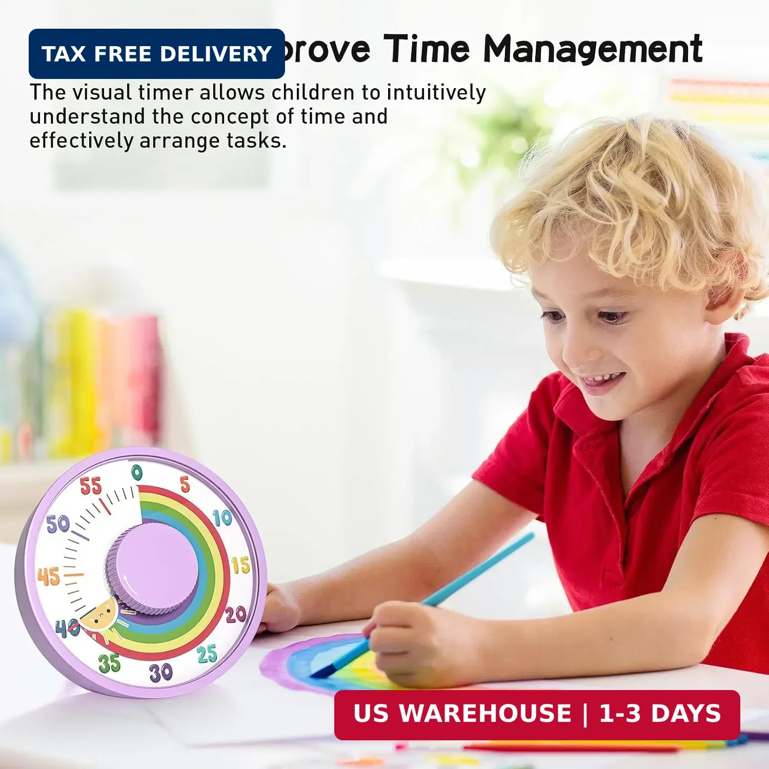 Secura 60-Minute Rainbow Visual Timer 6-Inch Mechanical Countdown Timers for Tea