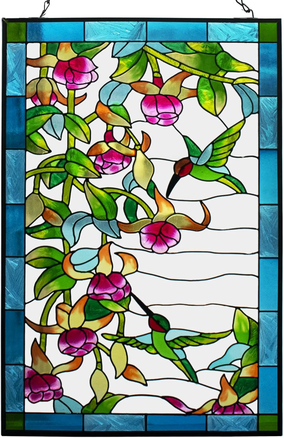 W10Xh15 Inch Hummingbird Stained Glass Window Hangings, Suncatcher Panel with Ch