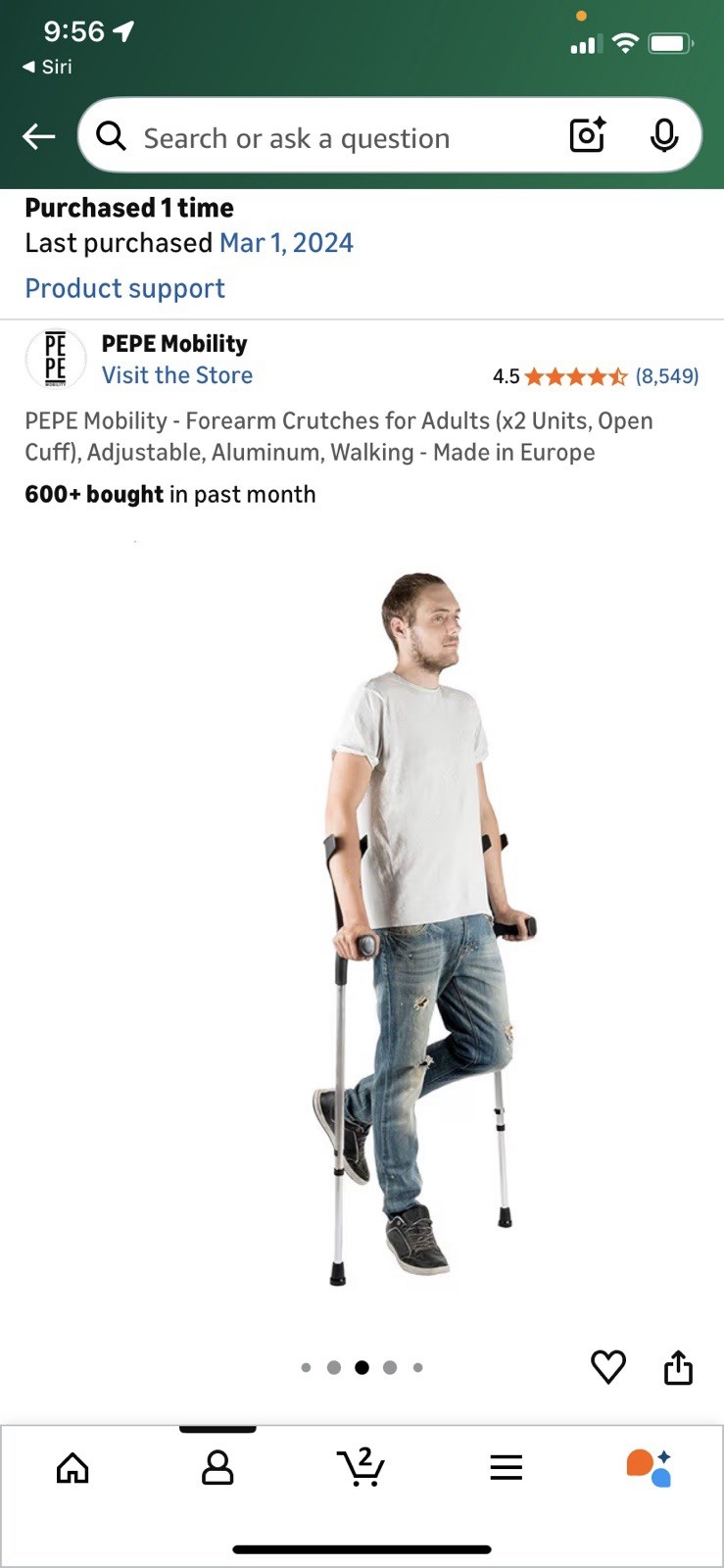 Forearm Crutches for Adults, 2-Pack, Folding, Lightweight, Adjustable