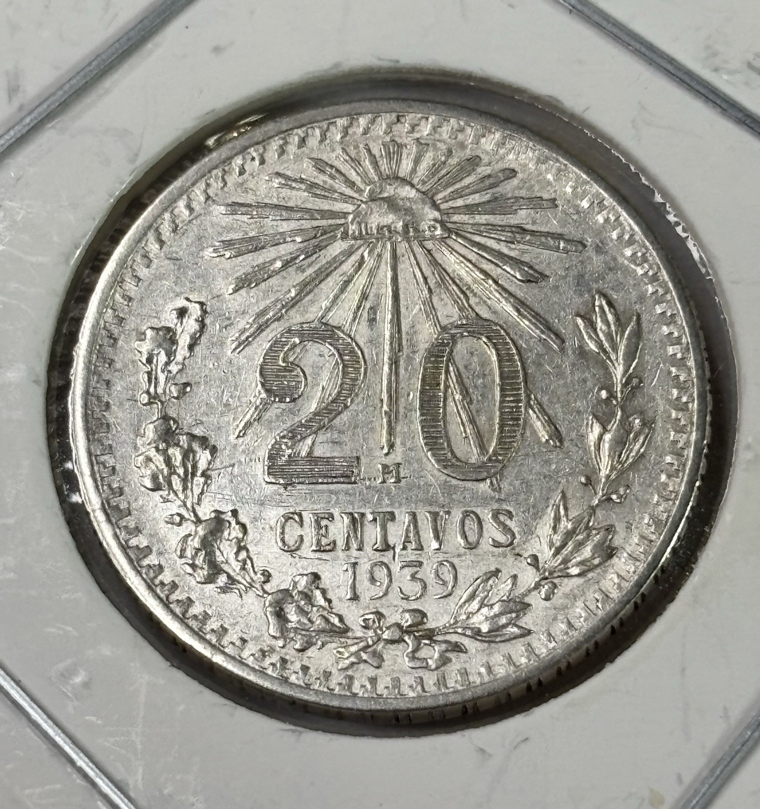 1939 Mexico 20 Centavos 72% Silver FREE SHIPPING
