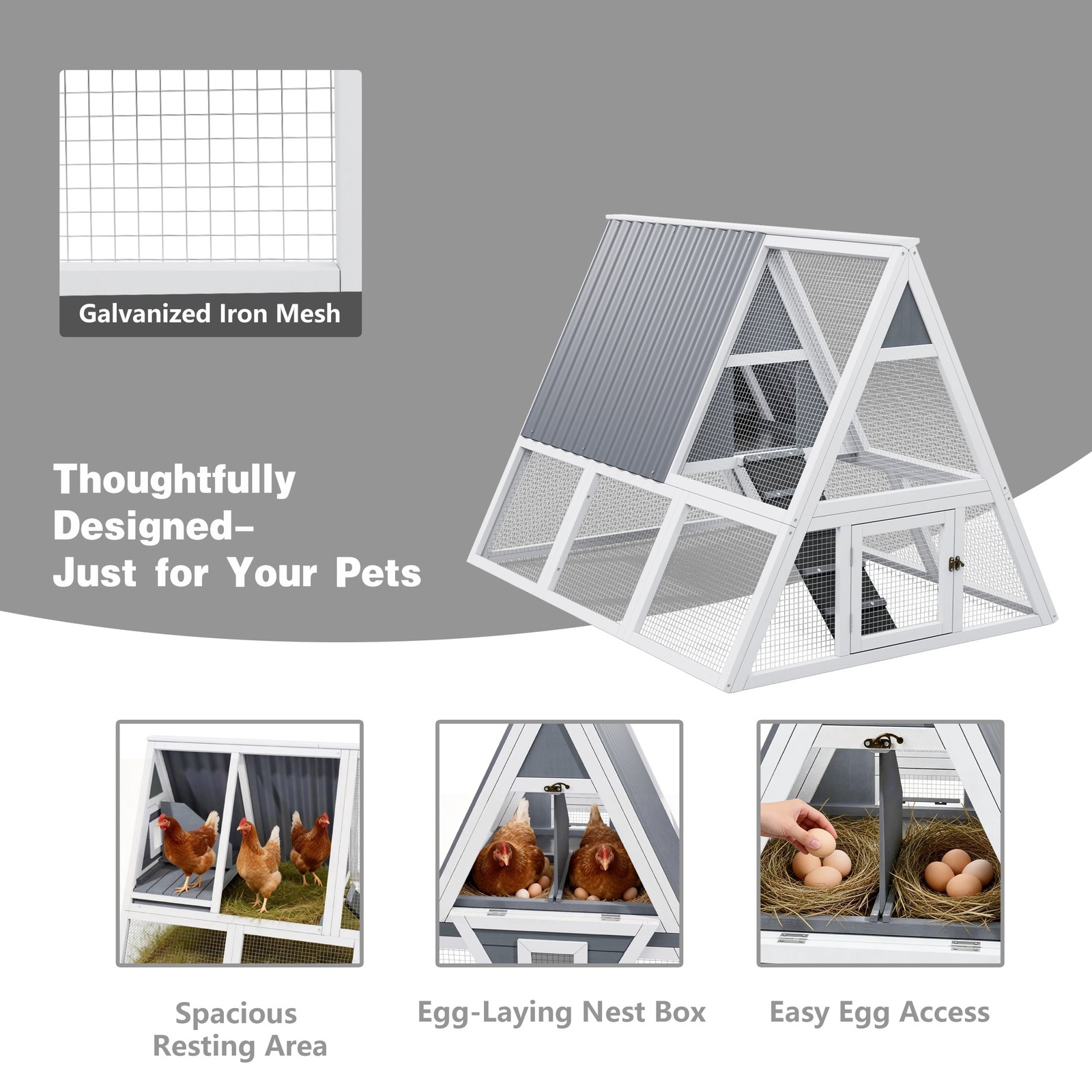Large Weatherproof Triangular Chicken Coop with Nesting Box & Tray