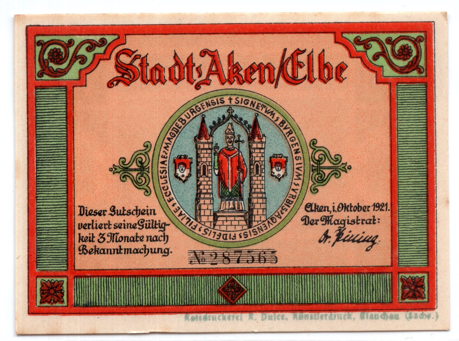 1921 Germany Aken/Elbe Notgeld 75 Pfennig Note (2313)
