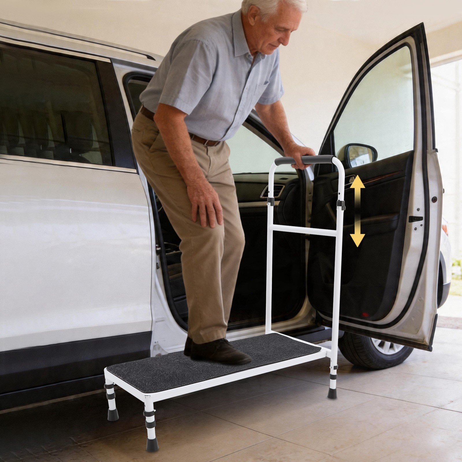 Bedside Step Stool Large Adjustable Height with Stable Assist Rail Bed Step