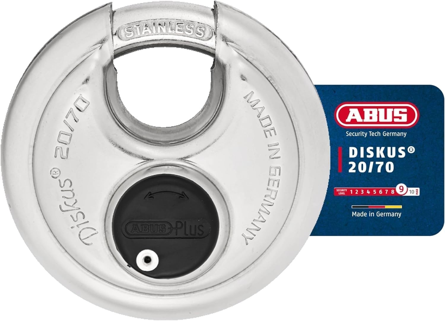 ABUS - Diskus 20/70 Padlock with Key (2.75") 70mm - Heavy Duty Stainless Steel