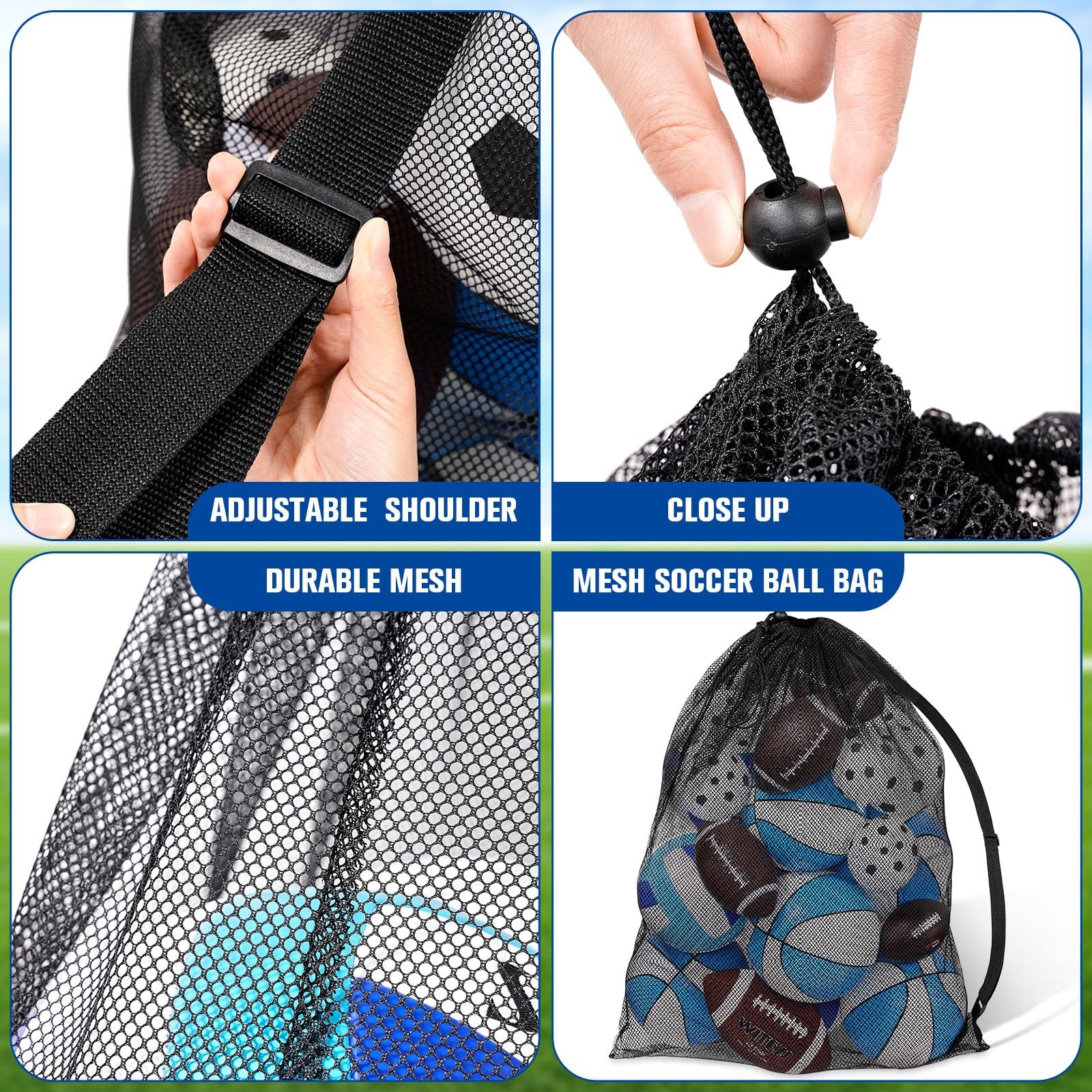 Shappy 8 Pack Extra Large Sports Ball Bag 30 x 40 Inches Mesh Soccer Basketball