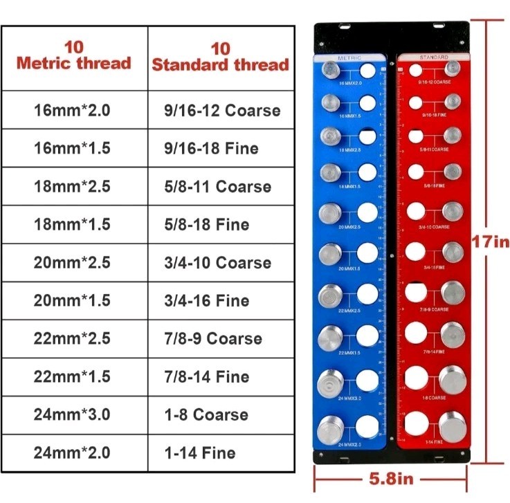 Detachable Magnetic Nut and Bolt Thread Checker 20 Bolt Sizer Standard & Metric