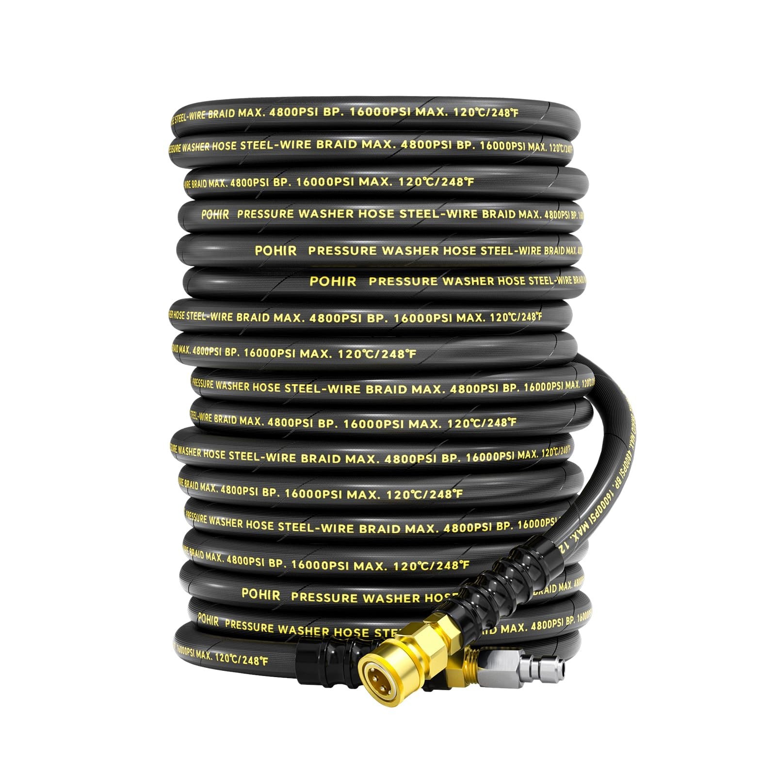 POHIR 3/8" Pressure Washer Hose 100ft 4800PSI, Power Washer Hose Steel Wire B...