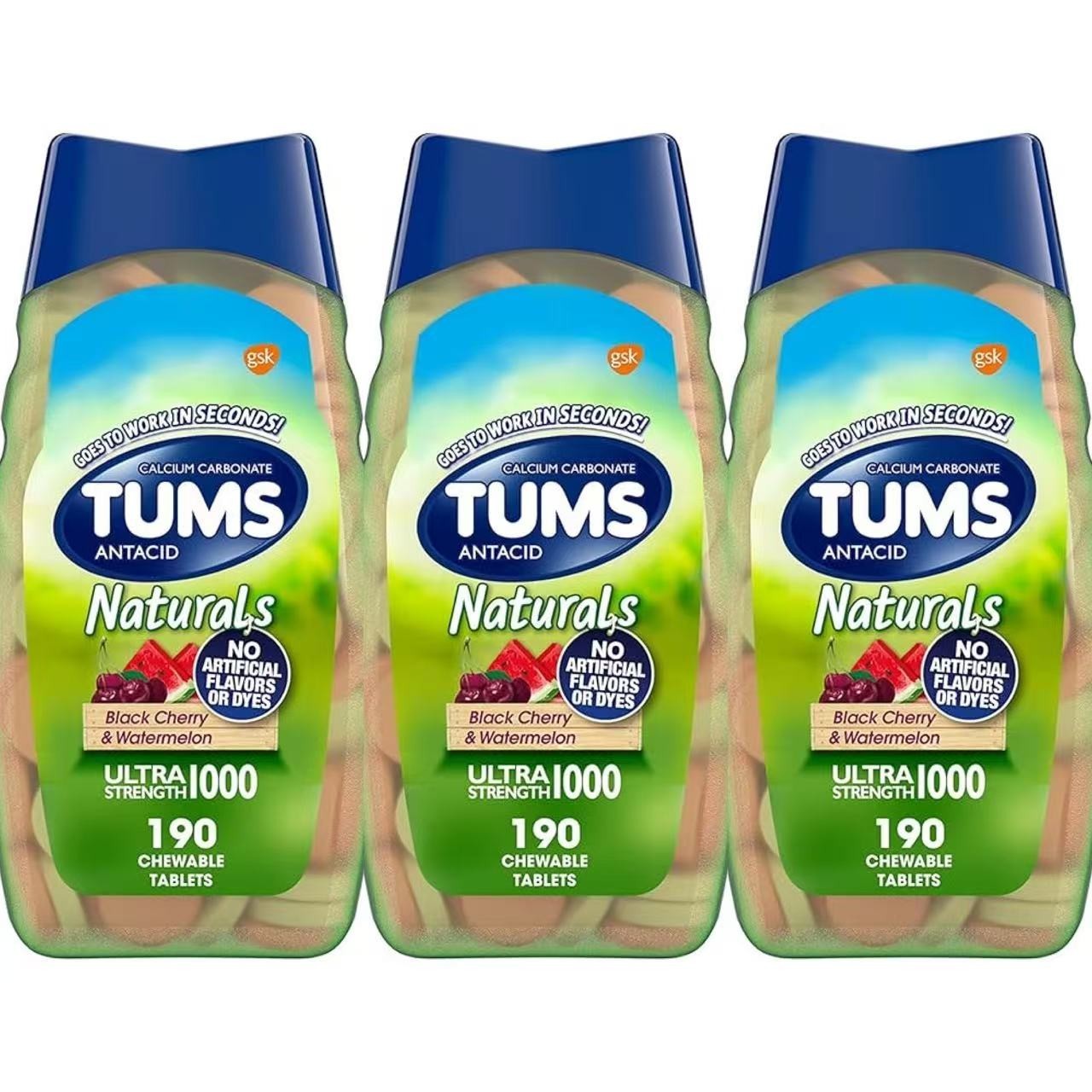 3-pack Tums Ultra Strength Antacid Chews for Heartburn Relief  190ct (09/2026)