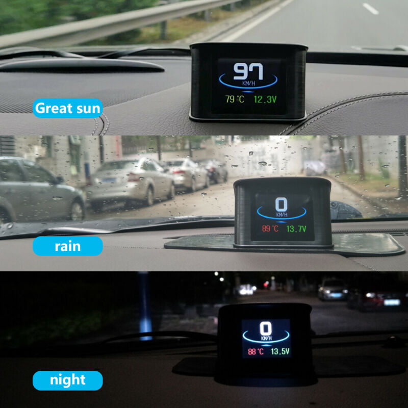 Car Head Up Display HUD OBD2 Speedometer Speed Temp Alarm Multi Function BAT CWT