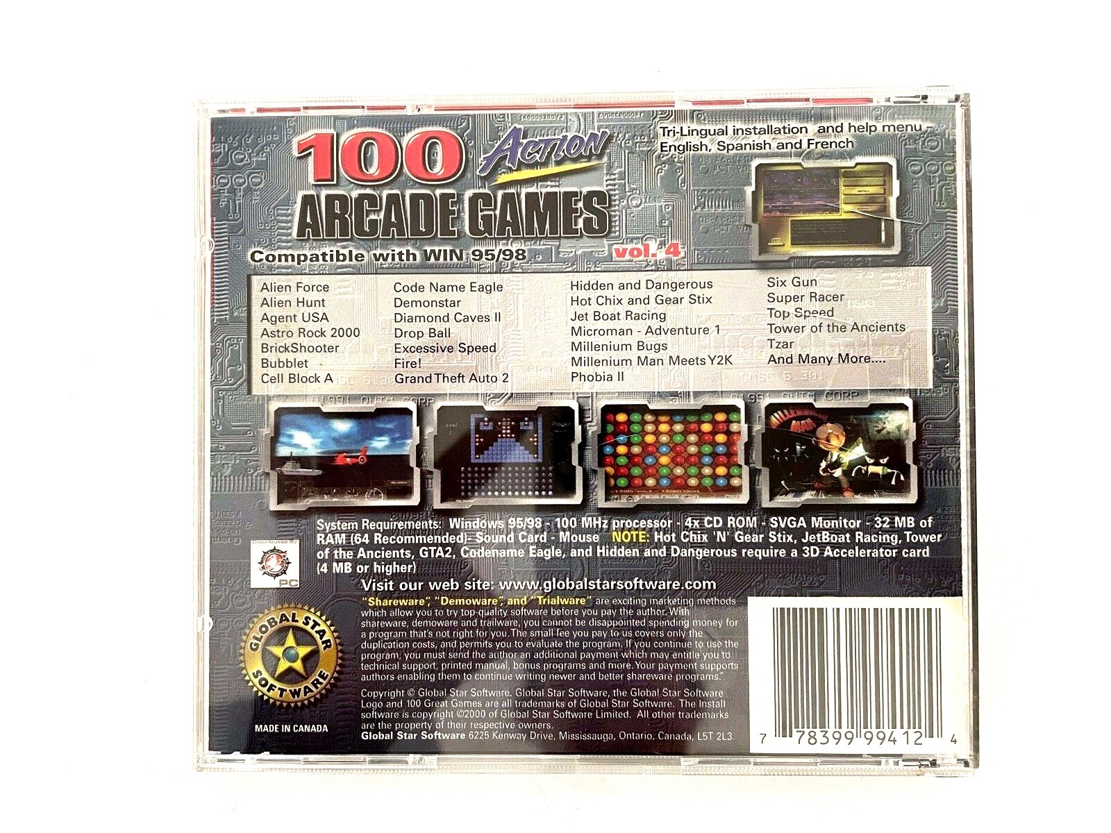 Vintage 100 Action Arcade Games ~ Compatible With Win 98 ~ Volume 4 CD Complete