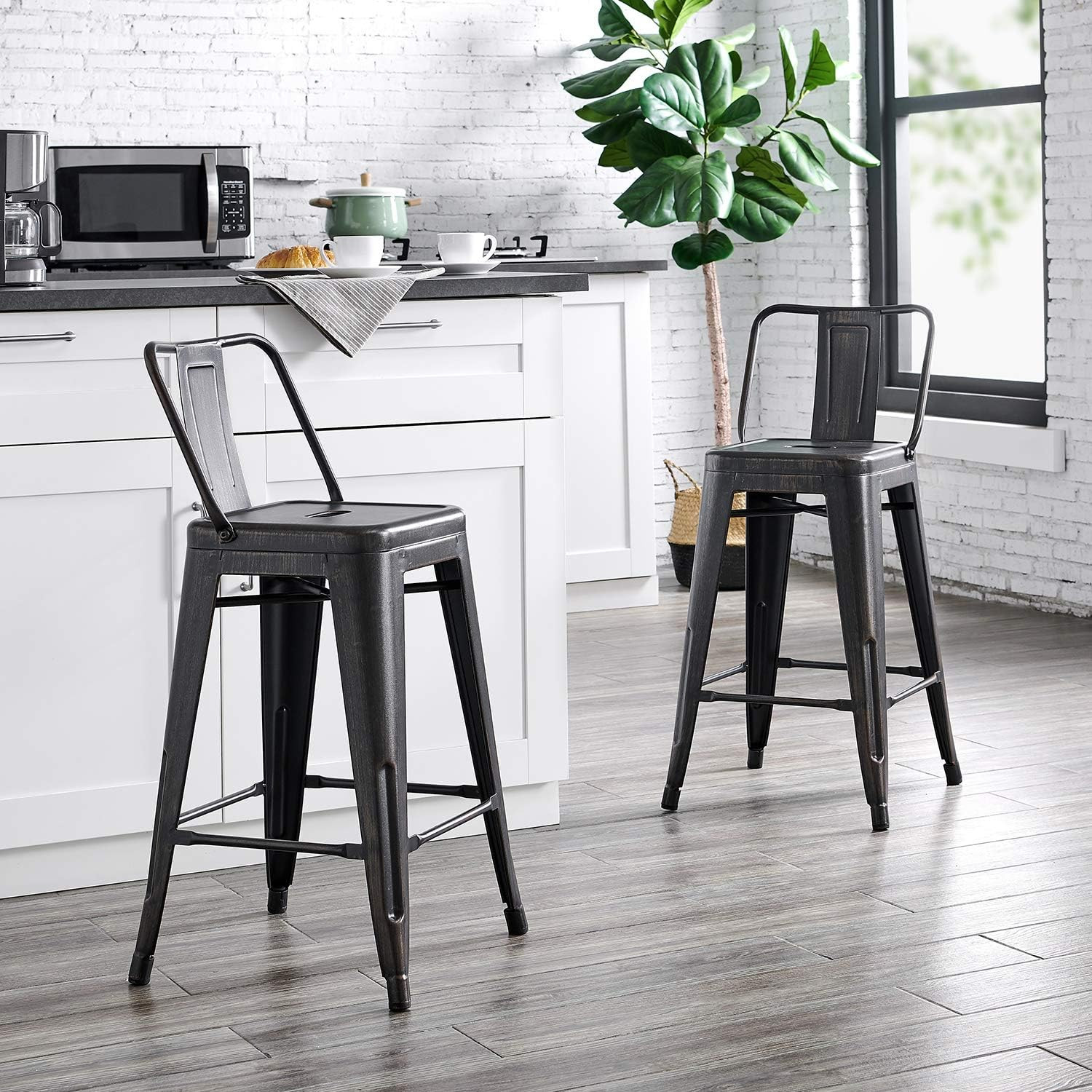 Rustic Black Metal Barstool Set of 2 - Lightweight, Sturdy, Easy Assembly