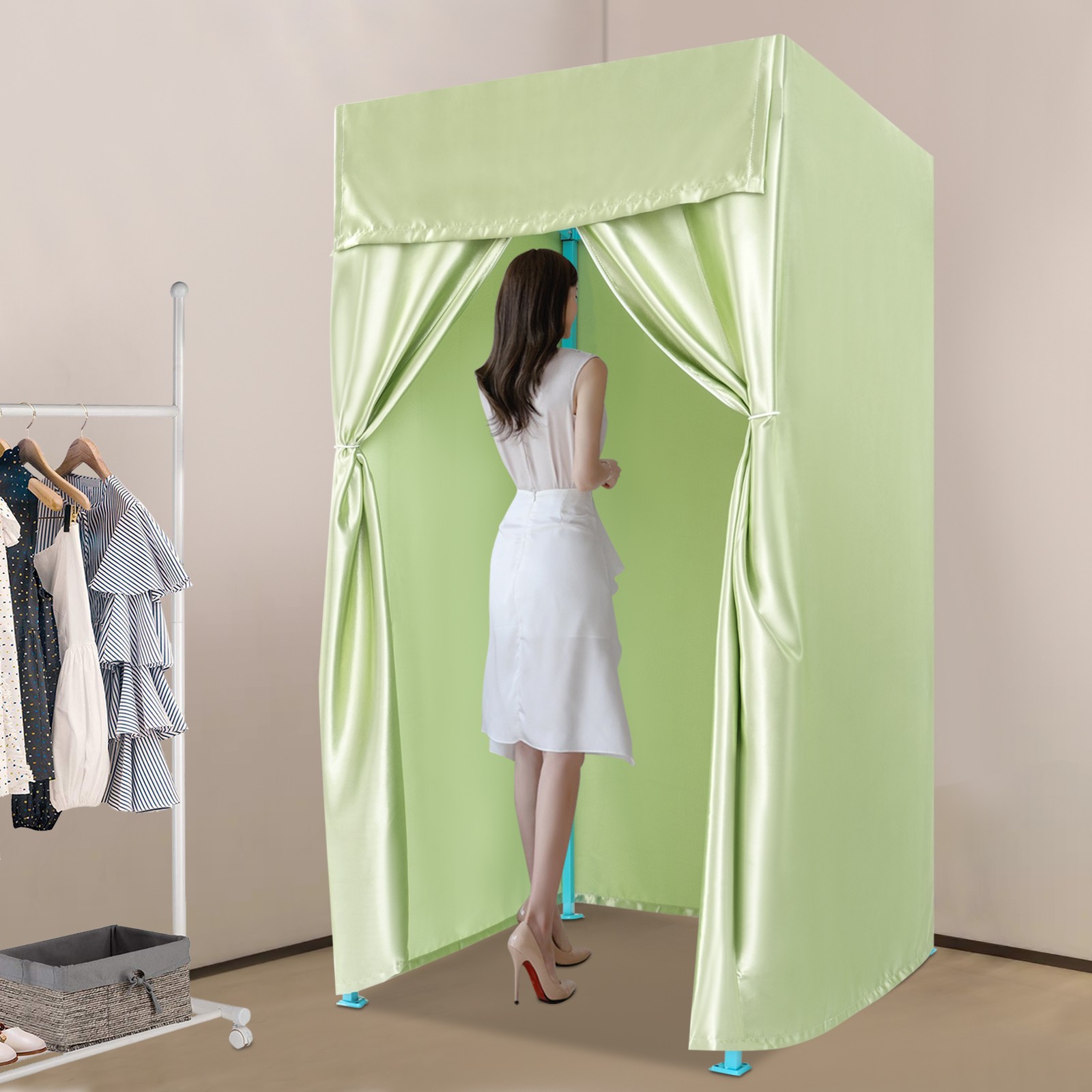 Green Foldable Clothing Store Fitting Room Portable Changing Room Freestanding~