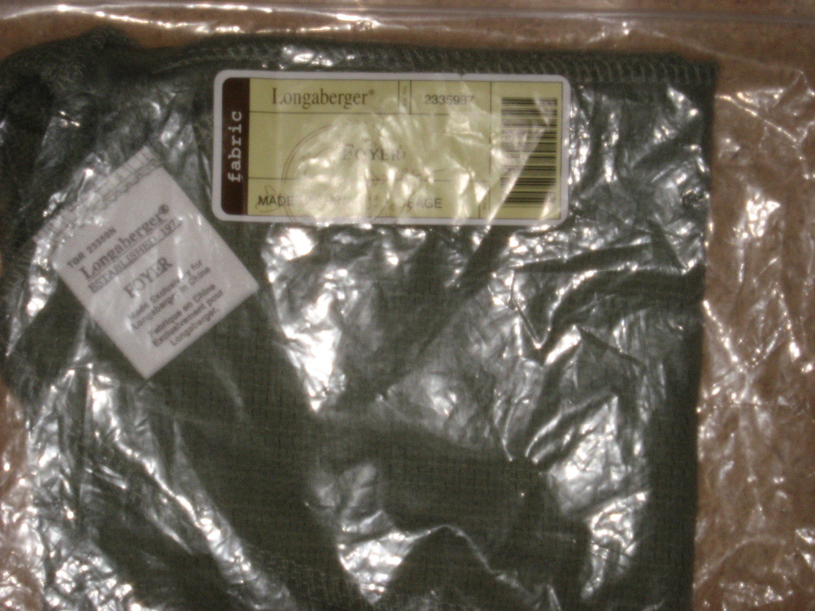 Longaberger Foyer Basket Liner SAGE green MINT in bag, FREE SHIPPING!