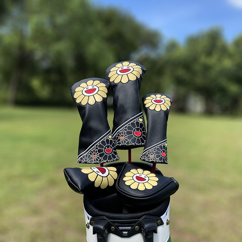 Sunflower Black Golf Club Headcover Driver Fairway Wood Hybrid Putter Cover 135H