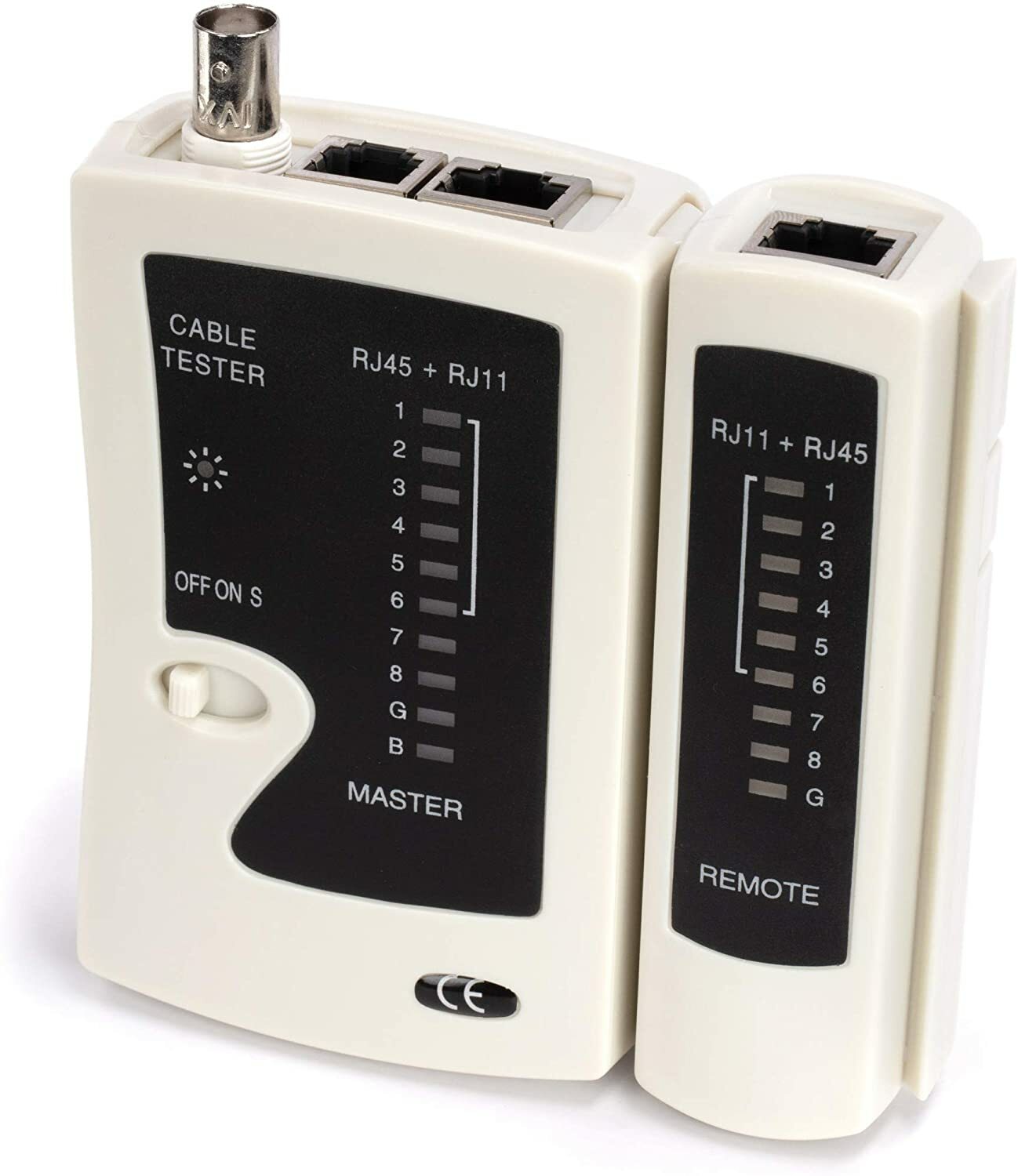 Universal Network Cable Tester Tool, BNC, RJ45, RJ11 (3-in-1) Multi-Tester White