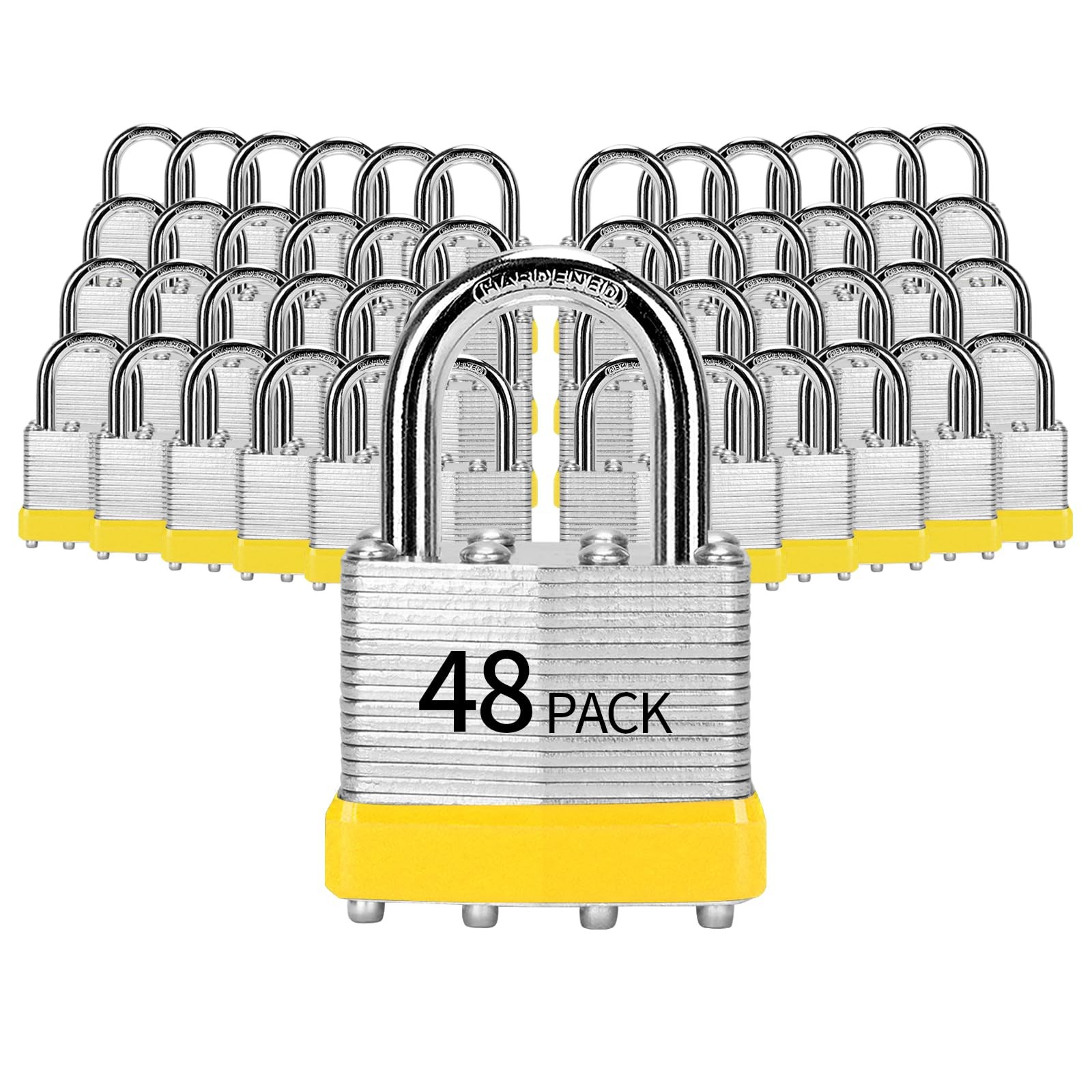 HZSY Padlocks Keyed Alike 48-Pack Laminated Steel 40mm Yellow Normal Shackle