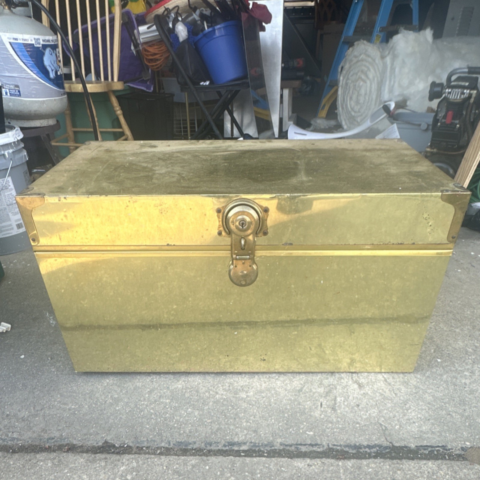 Gold Metal and Wood Rectangular Trunk Chest Storage