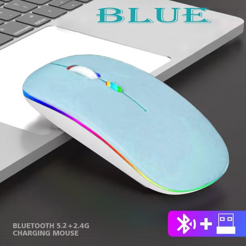 Wireless Bluetooth Mouse,LED Dual Mode Rechargeable Silent Slim Laptop Mouse,...