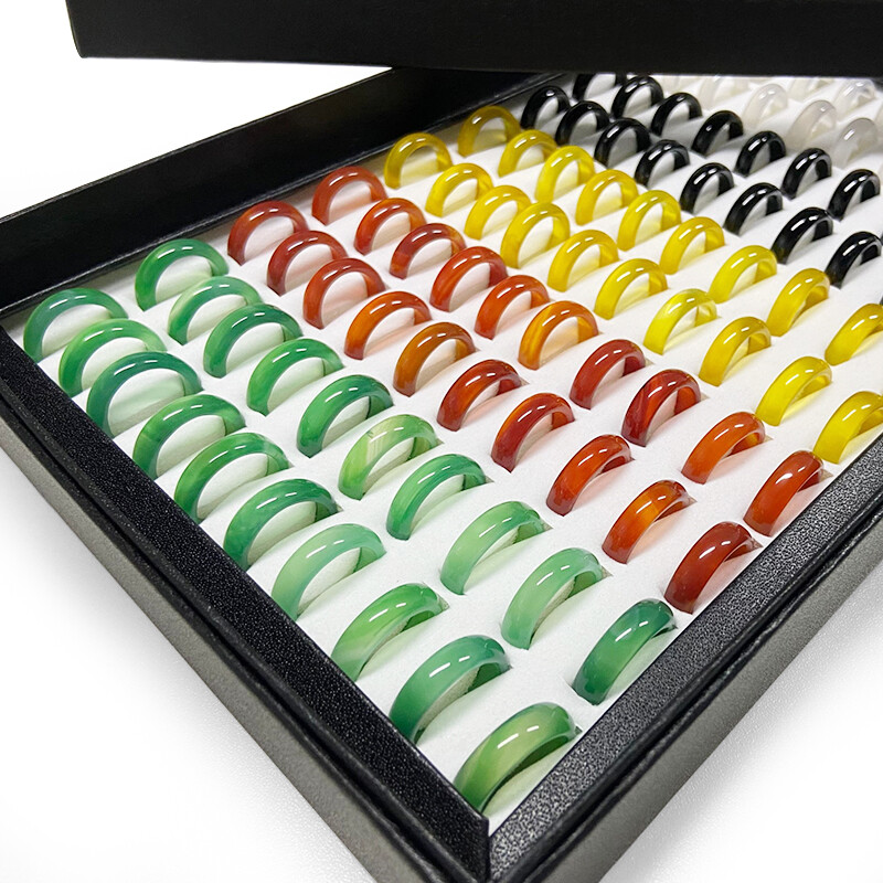 10-100pcs Women Fashion Rings Colorful Agate Jewelry Band Wholesale Lot Mixed