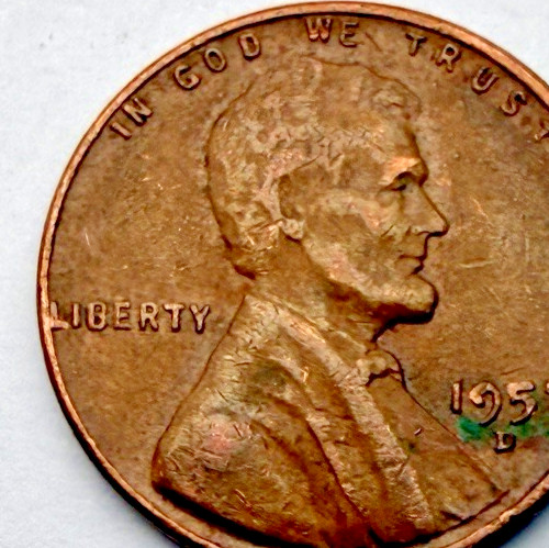 1957-D Wheat 1c Error~"L" in Liberty Fused into Rim ~Misformed "9" in Date ~ C61