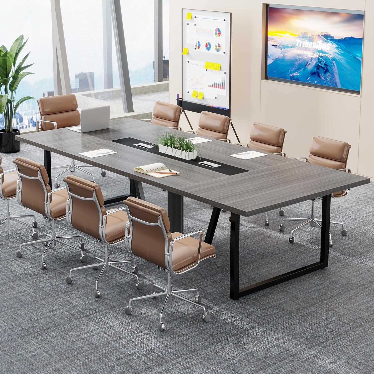 8ft Conference Table 94.48L x 47.21W x 29.52H Inches Large Meeting Podcast Table