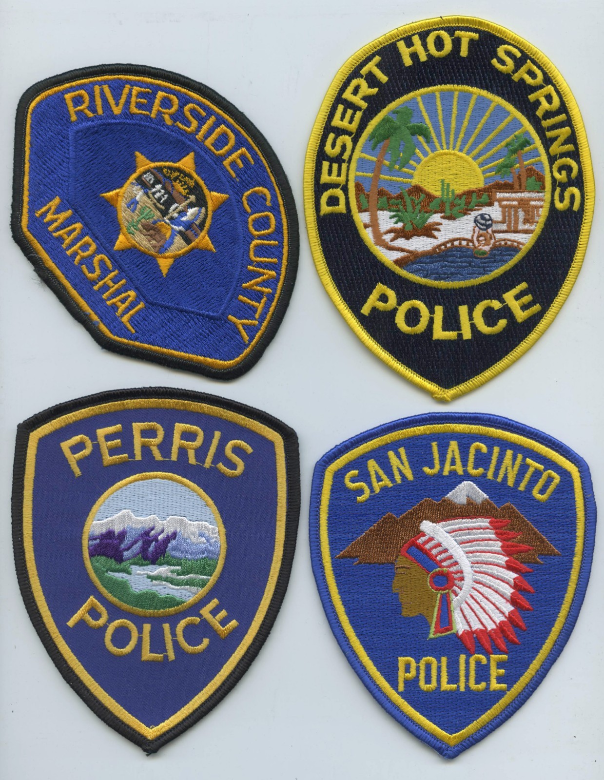 Lot of (4): Defunct RIVERSIDE COUNTY Agency California Police Patches (NEW!)