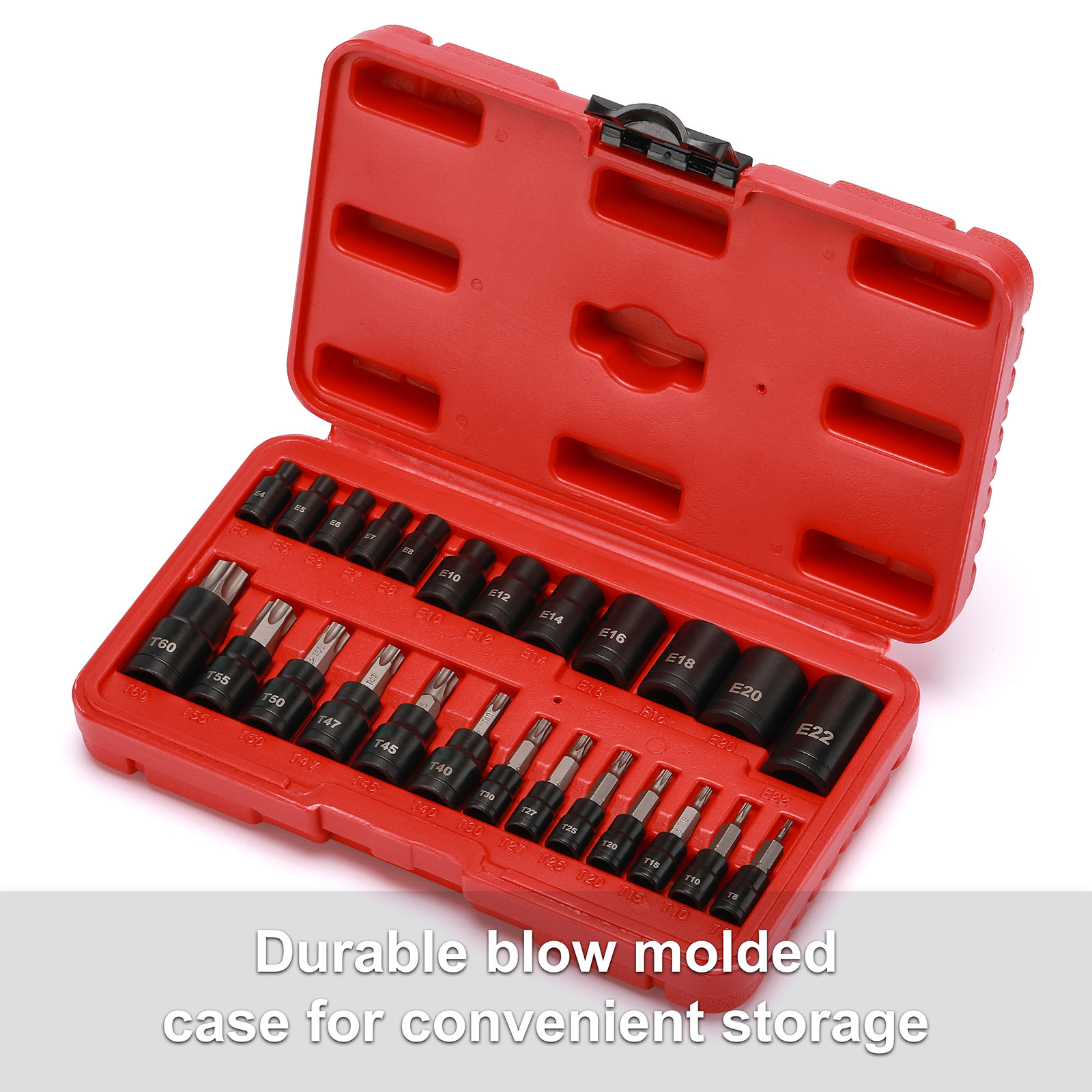 25PCS Torx Bit Socket and External Socket Set T8- T60 & 12 Female E-Torx Sockets