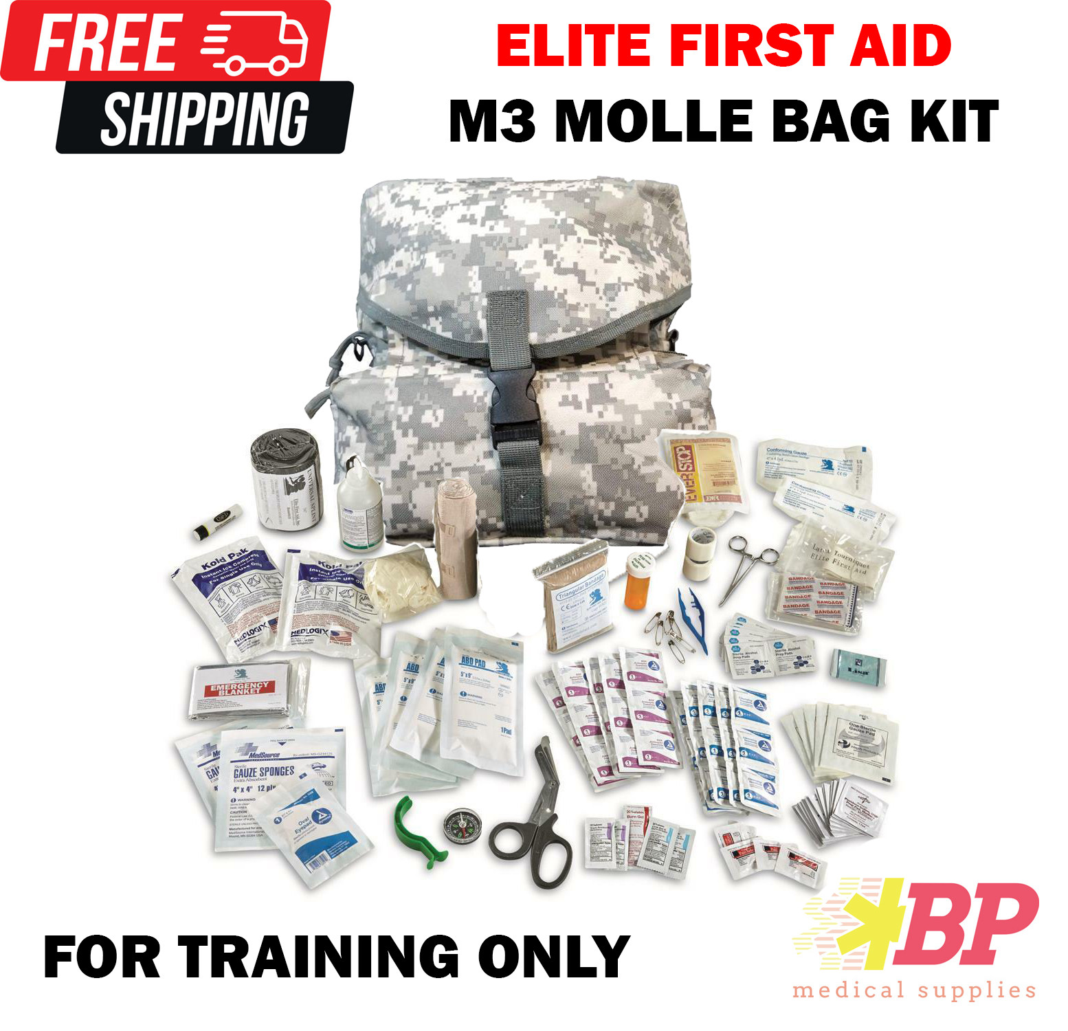 Elite First Aid M3 MOLLE Compatible Military Style Rescue Training KIT - Camo