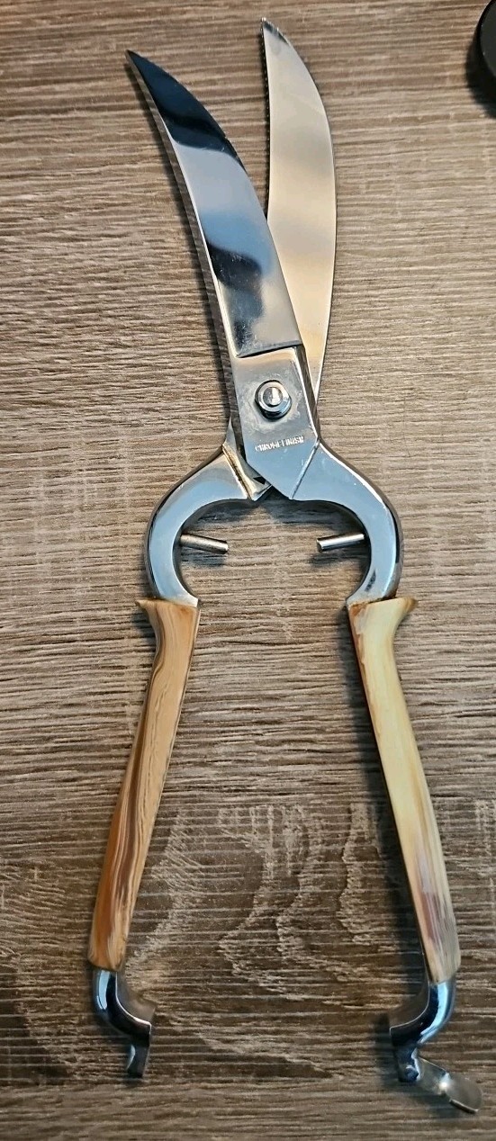 Vintage PRM Solingen Made in Germany Poultry Shears Chrome Scissors EUC