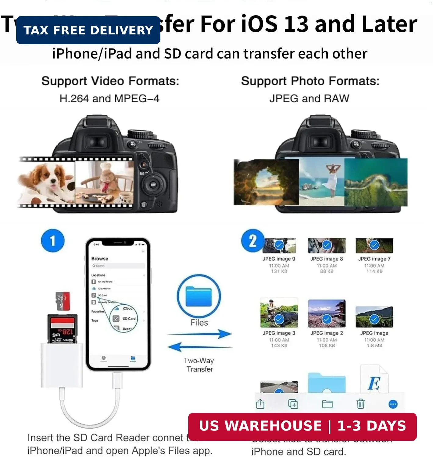 USB C SD Card Reader for iPhone 17/16/15 Series, USB-C to SD/Micro SD Memory Car
