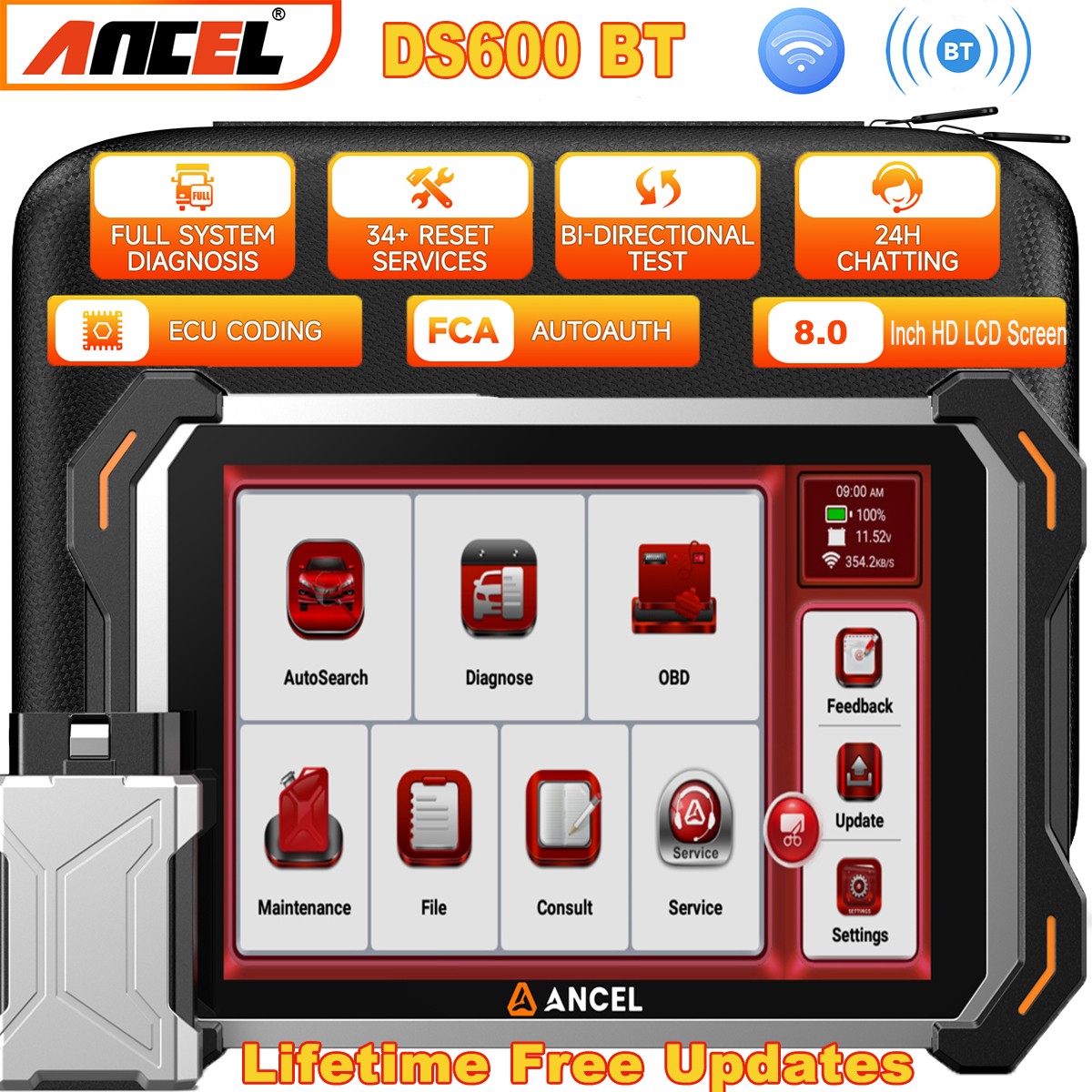 ANCEL DS600BT OBD2 Scanner Car Bidirectional Diagnostic Tool DPF Fit For Seat