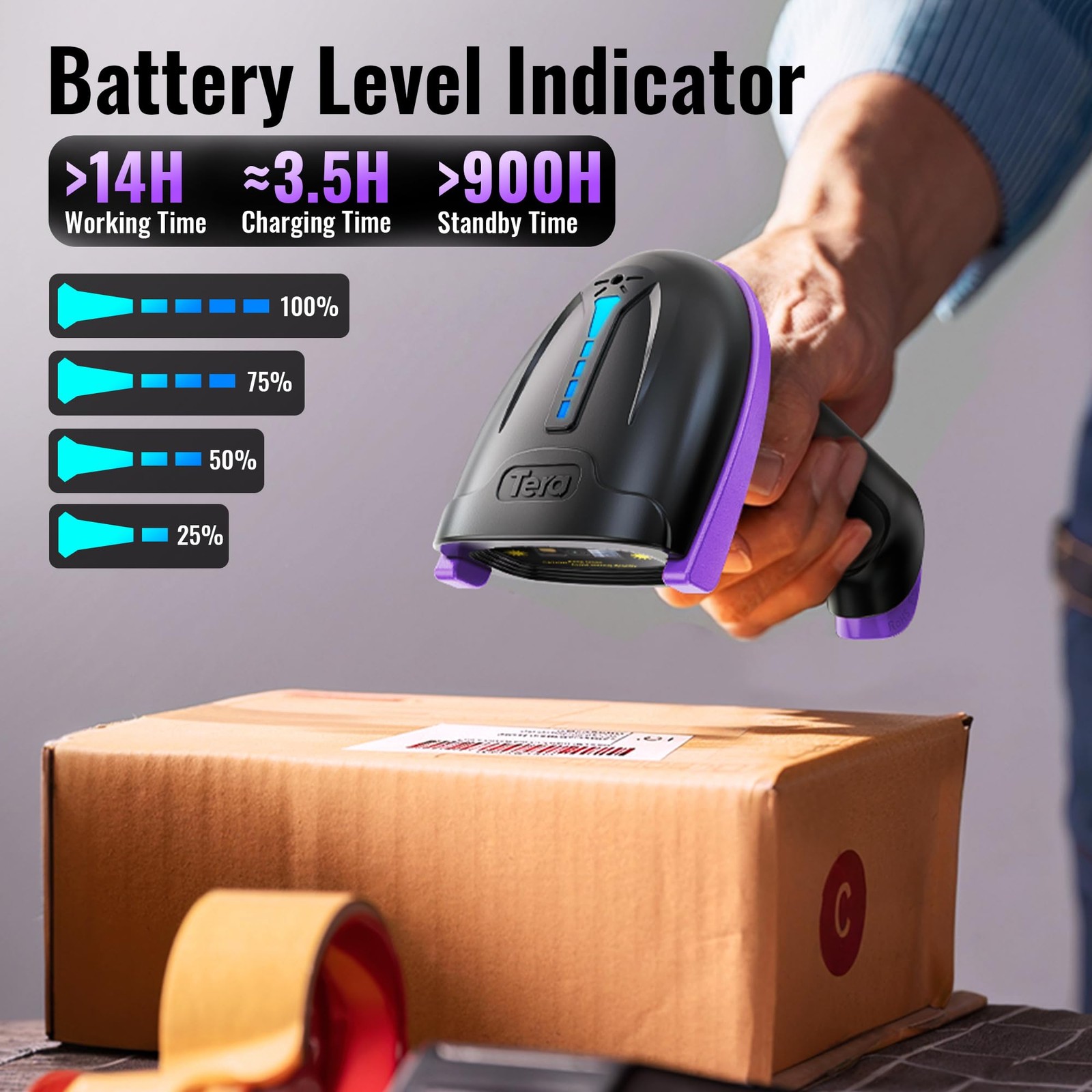Tera Barcode Scanner Wireless Versatile 2-in-1 (2.4Ghz 1D Purple, Purple
