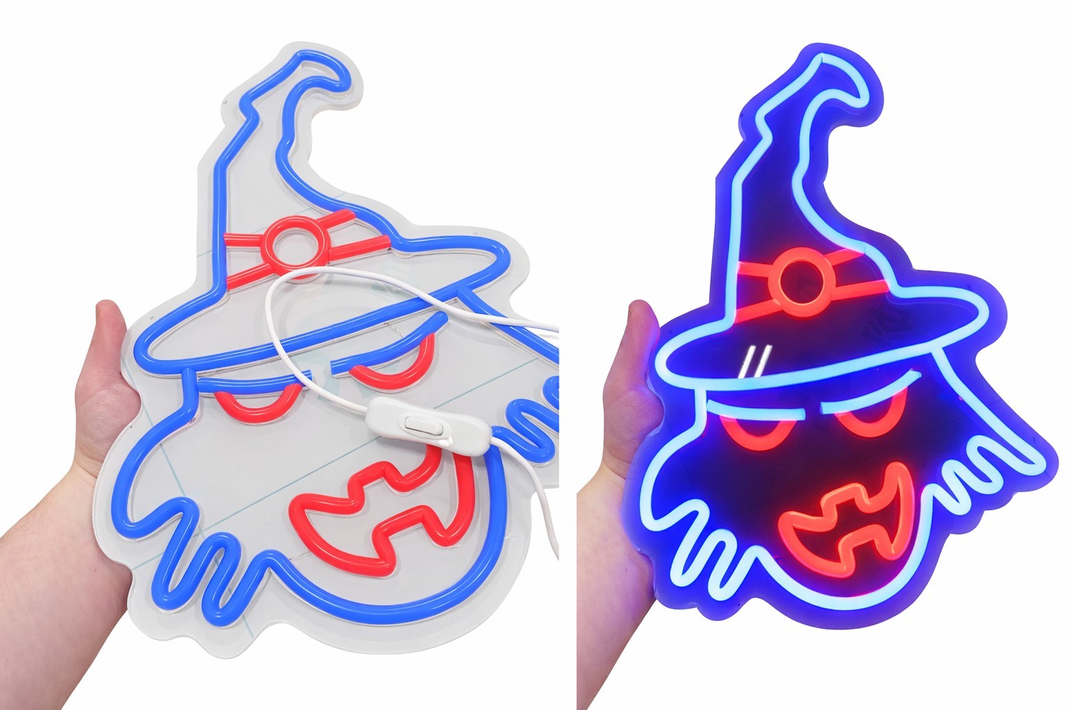 Halloween-themed LED Neon Sign Shaped Like A Ghost Wearing A Witch Hat. New