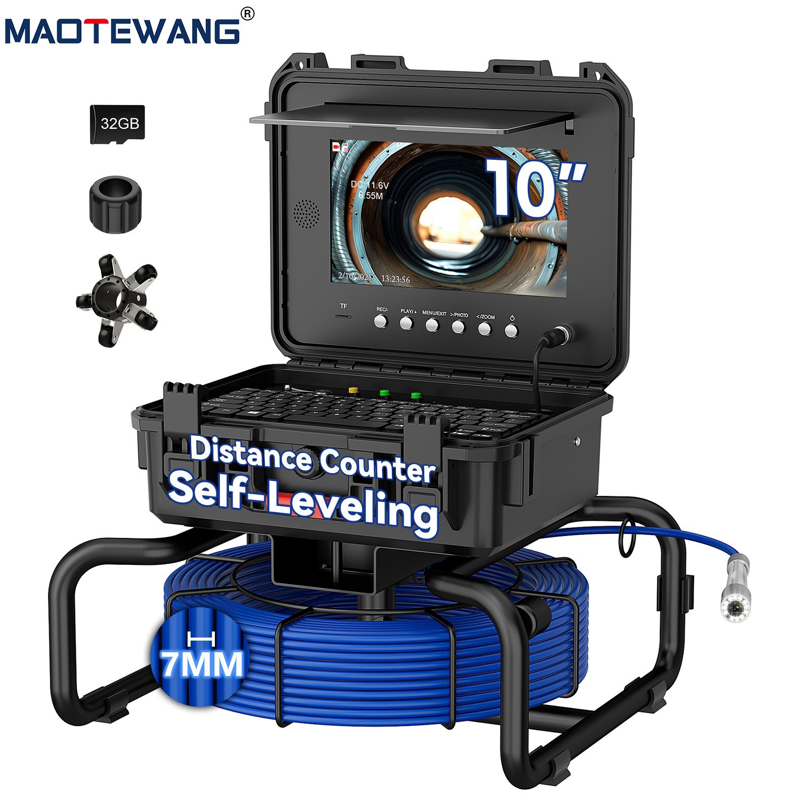 30m Sewer Pipe Inspection Camera w/ 512hz Sonde Self-leveling Meter Counter