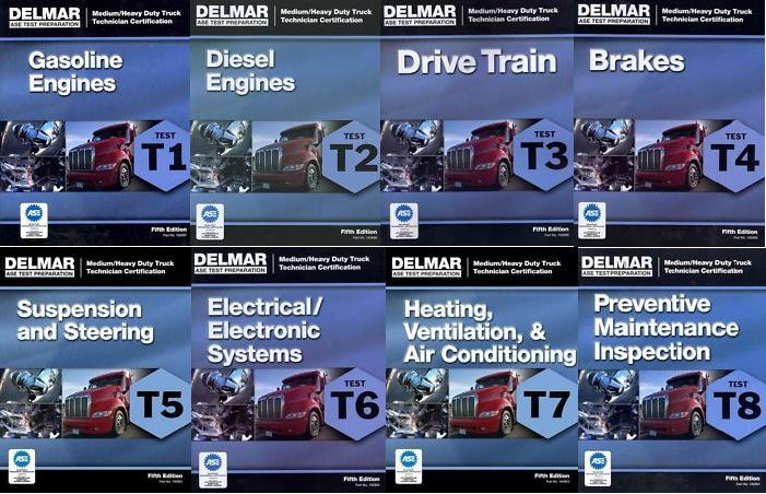 NEW PRINTED BOOKS DELMAR ASE T1-T8 Heavy Truck Test Exam Prep Manual Set