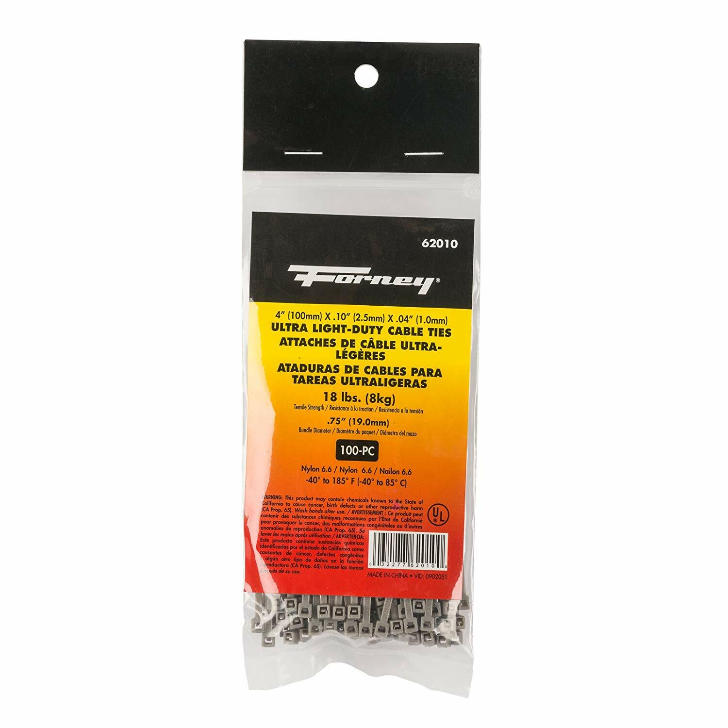 Forney 4” Grey Ultra-Light Duty Cable Ties