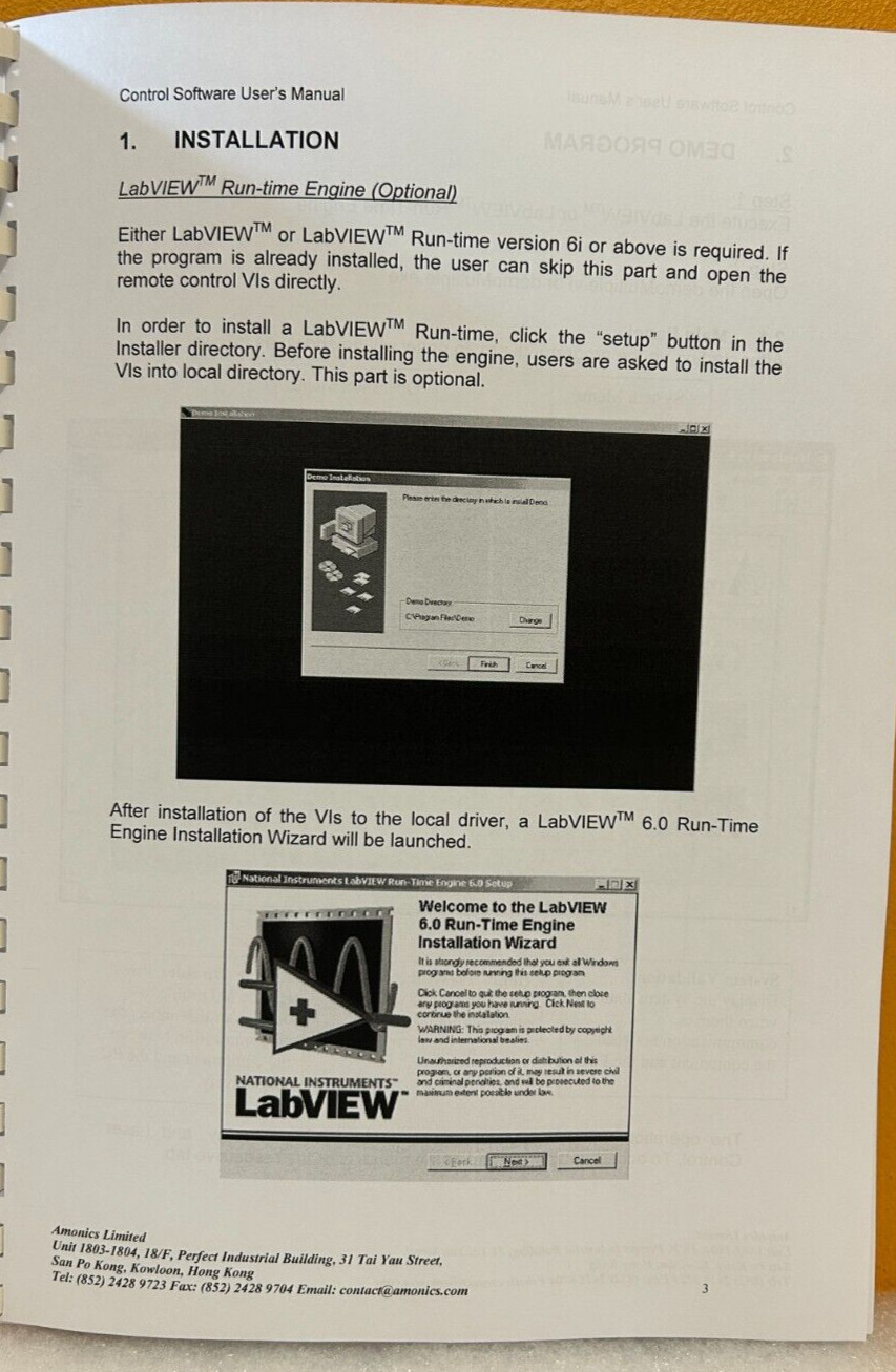 Amonics Limited Control Software Version 5.05 User's Manual.